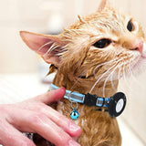 Reflective Cat Collar with AirTag Holder Adjustable Breakaway Pet Collar with Bell for Cats and Small Pets Blue
