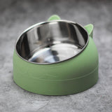 400ml Stainless Steel Tilted Pet Bowl – Non-Slip Raised Feeder for Cats & Dogs Green