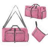 Large Foldable Travel Duffel Bag Carry-On Shoulder Bag with Shoe Compartment Pink