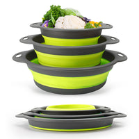 3Pcs Set Foldable Colanders for Vegetables Fruit Draining Baskets with Base Green