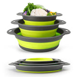 3Pcs Set Foldable Colanders for Vegetables Fruit Draining Baskets with Base Green