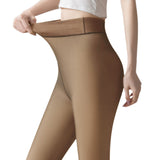 Women Winter Tights Pantyhose Trendy Fake Translucent Warm Stockings High Waisted Fleece Thick Leggings Brown