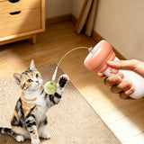 Retractable Cat Teaser Launcher Automatic with 2 Plush Balls for Cats Dogs Pink
