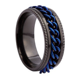 Fidget Spinner Ring for Anxiety Relief Stainless Steel for Adults & Teens Black and Blue