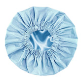 Reusable Polyester Satin Shower Cap Double-Layer Water-Resistant for Women Blue