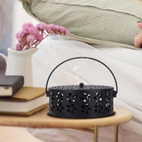 2PCS 14cm Metal Mosquito Coil and Incense Holder with Lid Floral Cutout Design Blue And Black