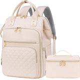 2-in-1 Laptop Backpack with Insulated Lunch Bag Work Backpack for 15.6 Inch Laptop Beige
