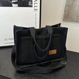 Large Canvas Tote Bag for Women Multi-Pocket Crossbody Bag Work Bible Messenger Purse Black