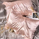 48x74cm Smooth Satin Pillowcase Solid Color Soft Bedding Pillow Cover Pink
