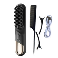 Cordless Hair Straightener Brush Portable Heating Hair Straightening Comb Black