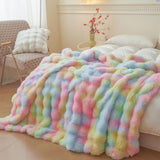 Bubble Tie Dye Throw Throw Blanket for Couch Cozy Soft and Fuzzy for Sofa Bedroom Living Room Rainbow