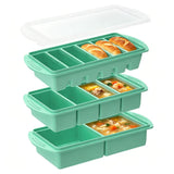 3PCS Silicone Freezer Trays with Lid For Meal Prep&Freezing Soup Stews Matcha Green