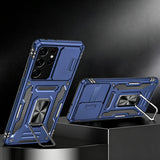 Heavy Duty Case with Ring Stand for Samsung Galaxy Phones Dark Blue