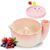 Self-Spinning Berry Washing Bowl Set with Drain Holes and 2 Fruit Forks Gradient Pink