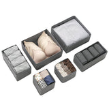 6 Piece Foldable Drawer Bins Nonwoven Organizer 3 Sizes with Zippers Gray