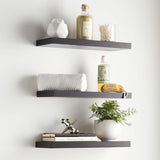 3Pcs Set Wall Mounted Floating Shelves Hanging Wood Storage Shelves for Home Bathroom Black