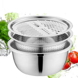 3Pcs Multifunctional Stainless Steel Basin 3 in 1 Stainless Steel Basin Strainer Set for Rinsing Draining Mixing