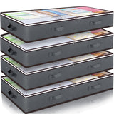 4Pcs Under Bed Storage Containers Storage Bins with Clear Lids for Clothes Blankets