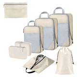 8 Set Compression Packing Cubes For Travel Essentials Expandable Luggage Storage Bags Set  with Laundry Beige