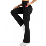 High Waist Yoga Pants Flare with Side Pockets for Daily Workout Wear Black