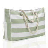 Large Striped Zipper Beach Tote Bag for Travel & Outdoor Vacations Green