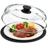 Microwave Splatter Cover Glass with Handle Dual Vents Silicone Trivet Black