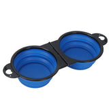Foldable Dual Pet Bowl Portable for Cats and Dogs Home Outdoor Blue