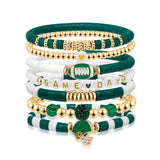 7 Piece Football Clay Bead Bracelet Stack Set Elastic Green