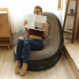 Inflatable Sofa Couch and Footrest Set Flocking Blow Up Couch Chair Set for Camping Balcony Bedroom Grey