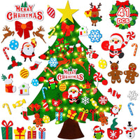DIY Felt Christmas Tree Set – 41 Ornaments with LED String Lights for Kids