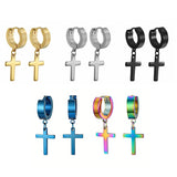 Unisex Cross Dangle Hoop Huggie Earrings – Stainless Steel Ear Studs for Men & Women