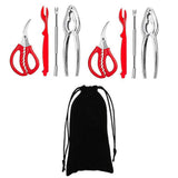 9Pcs Seafood Cracker Tool Set with Stainless Steel Forks Plastic Forks Cracker Scissors and Pouch