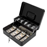 Locking Cash Box with Lock Money Box with Cash Tray Secure Box Black