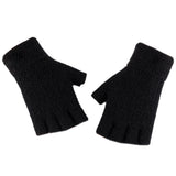 Winter Warm Fingerless Gloves Thermal Half Finger Knitted Mittens Black