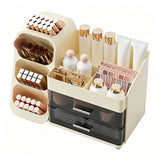 Large Capacity Makeup Organizer Countertop with Makeup Brush Holder for Bathroom Countertop Beige