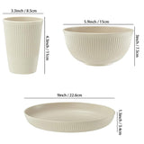 18pcs Set Wheat Straw Dinnerware Reusable Cups Plates Bowls Set Beige