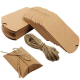 50 PCS Kraft Paper Pillow Gift Boxes with Ribbons for Weddings and Parties Brown