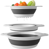 3Pcs Set Foldable Colanders for Vegetables Fruit Draining Baskets with Base Grey