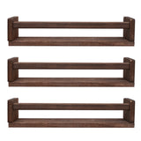 3 PCS Engineered Wood Floating Wall Mounted Book Display Shelves Brown