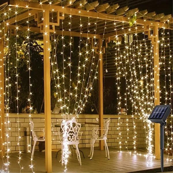 Solar Fairy Curtain Lights – Christmas Hanging String Lights for Window Backdrop Warm White