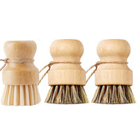3PCS Bamboo Round Mini Dish Brushes – Natural Cleaning Kitchen Scrubber Set