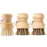 3PCS Bamboo Round Mini Dish Brushes – Natural Cleaning Kitchen Scrubber Set