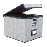Collapsible File Organizer Box with Lid Folder Storage for Office Documents Grey