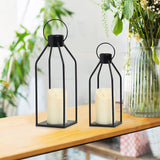 2Pcs Electric Candle Lanterns Modern Black Metal Lantern Christmas Home Decor