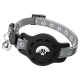 Reflective Pet Collar with Apple AirTag Holder for Cats Kittens Puppies Grey