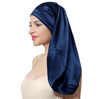 100%Silk Long Bonnet Sleep Cap Long Satin Night Cap Navy