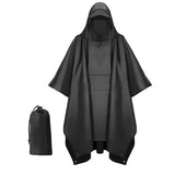 3-in-1 Hooded Rain Poncho for Adult with Pocket, Waterproof Lightweight Black