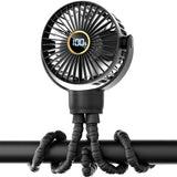 Portable Octopus Stroller Fan with Digital Display and 3 Adjustable Speeds Black