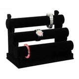 Velvet 3 Tier Jewellery Display Stand Organizer Detachable Bracelet Watch Holder Black