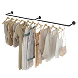 183cm Galvanized Steel Wall Mount Clothes Rack Heavy Duty Black